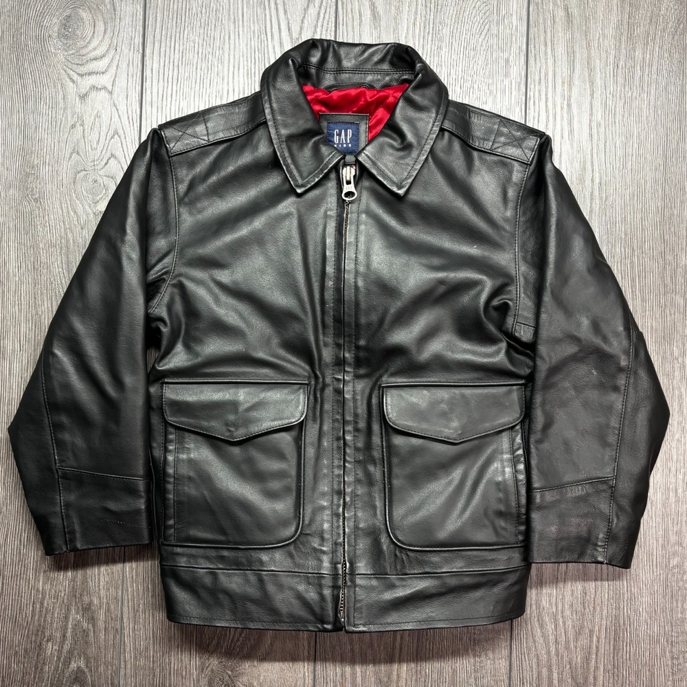 Vintage Gap Kids Leather Jacket in Black Boy's size Medium 7/8 EUC